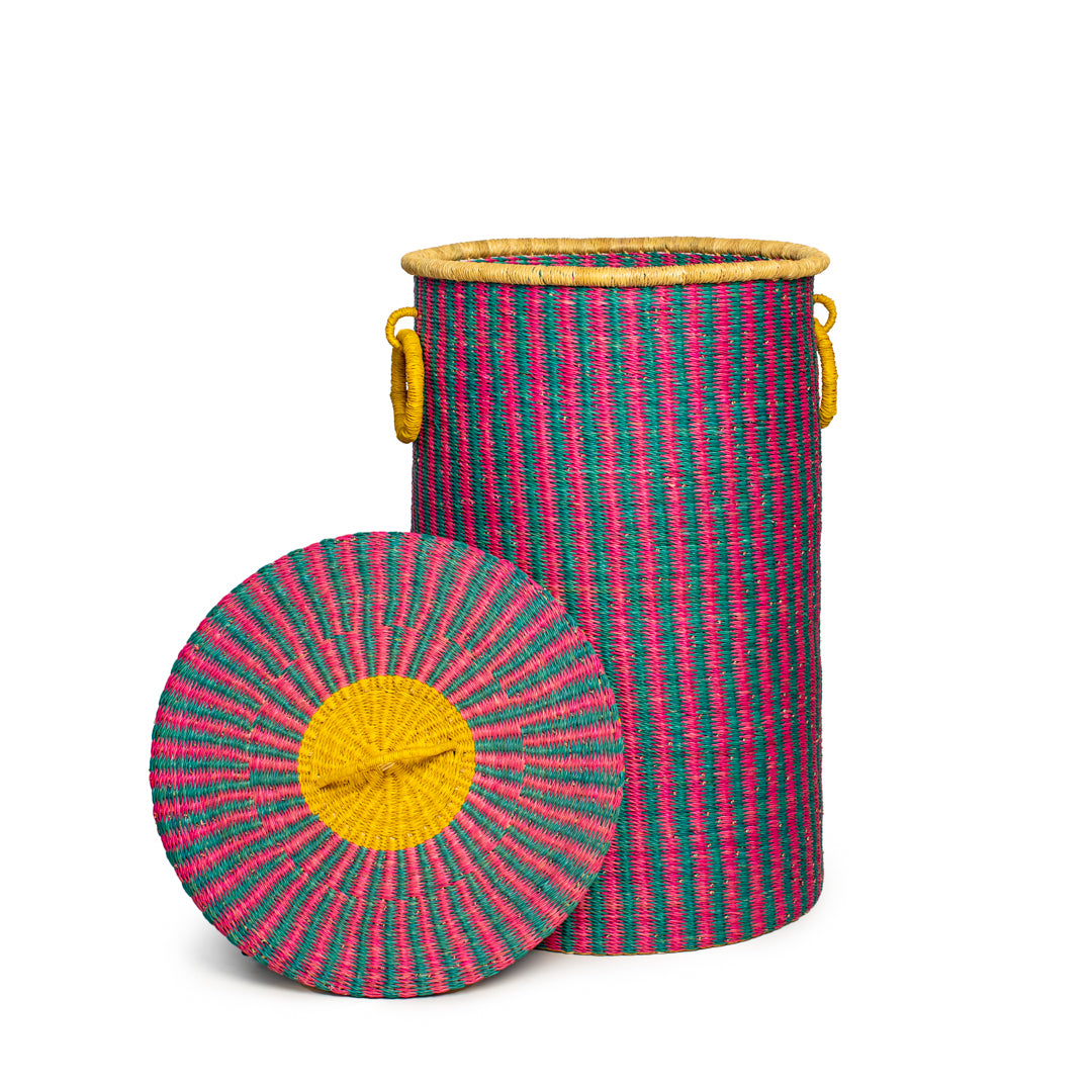 Violet Hand-Woven Lidded Laundry Basket